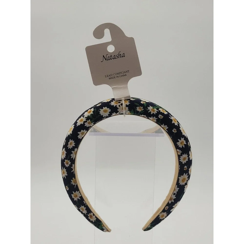 NWT Natasha Headband Navy Blue Daisies‎ Flowercore Bloomcore Romantic Cottage